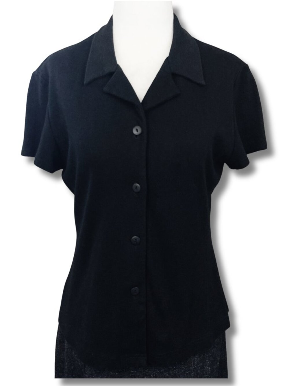 MECCA Vintage black thin knit short sleeve button-front shirt MEDIUM LARGE top